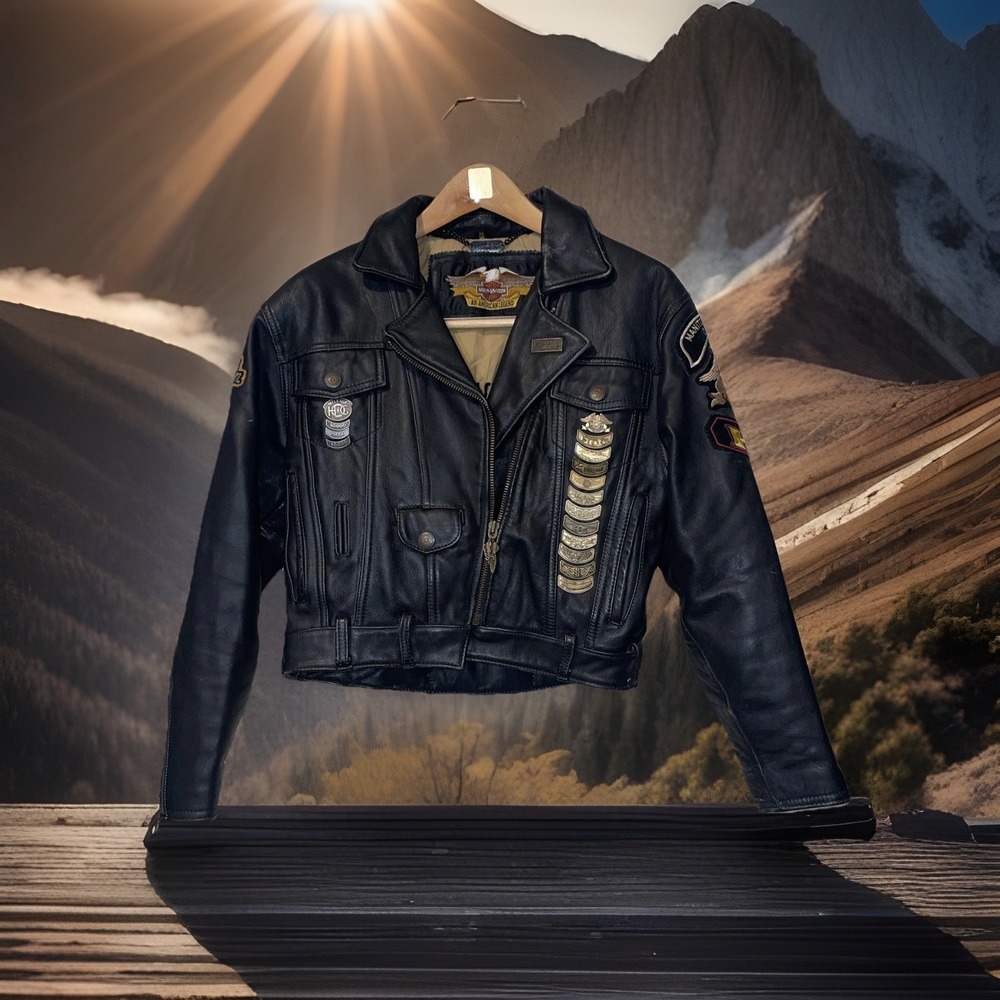 Harley Davidson Jacket‎ Women Small Black Vintage Manitowac Metal Masterpieces